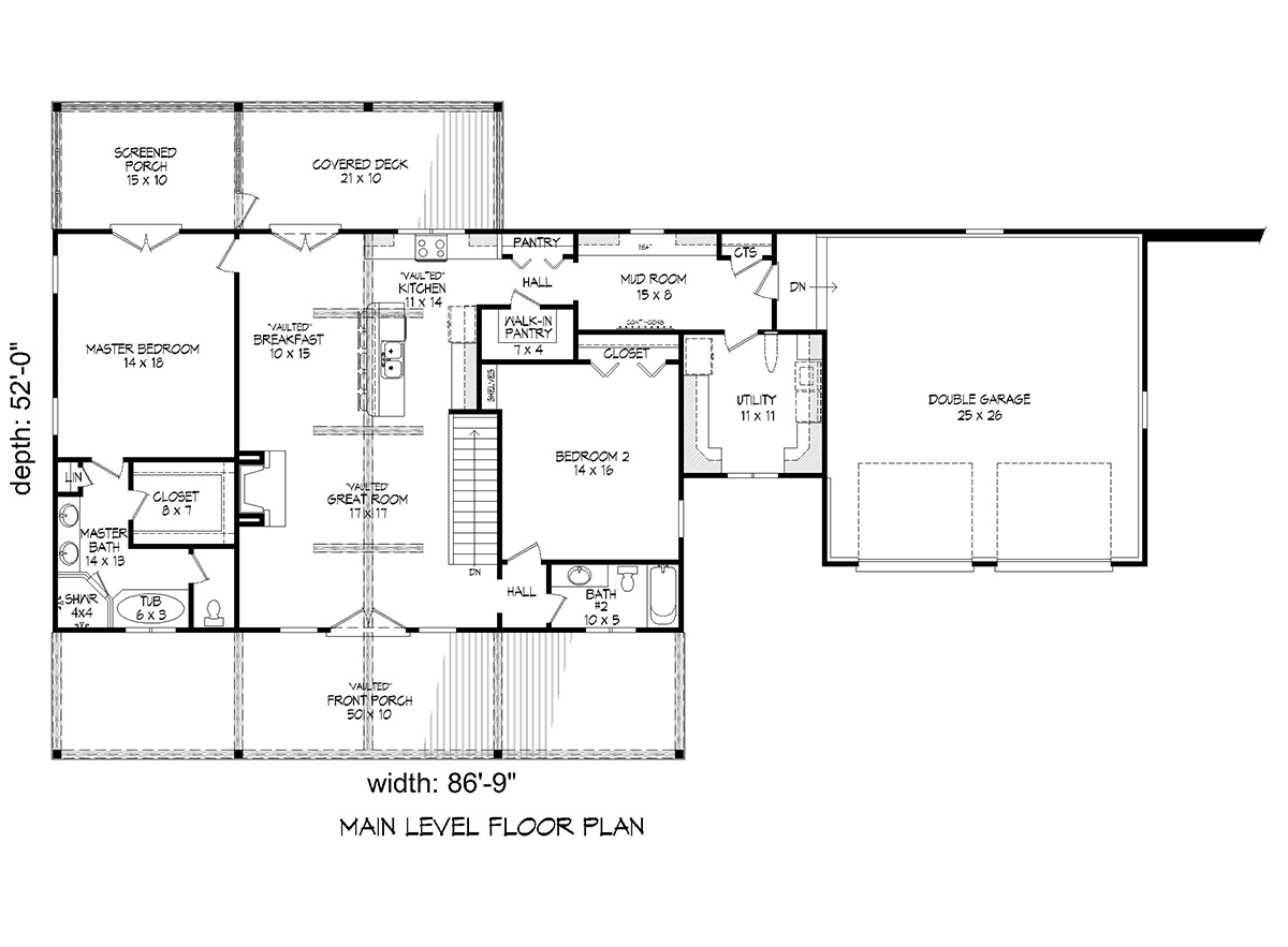 Country Farmhouse Traditional Level One of Plan 52122