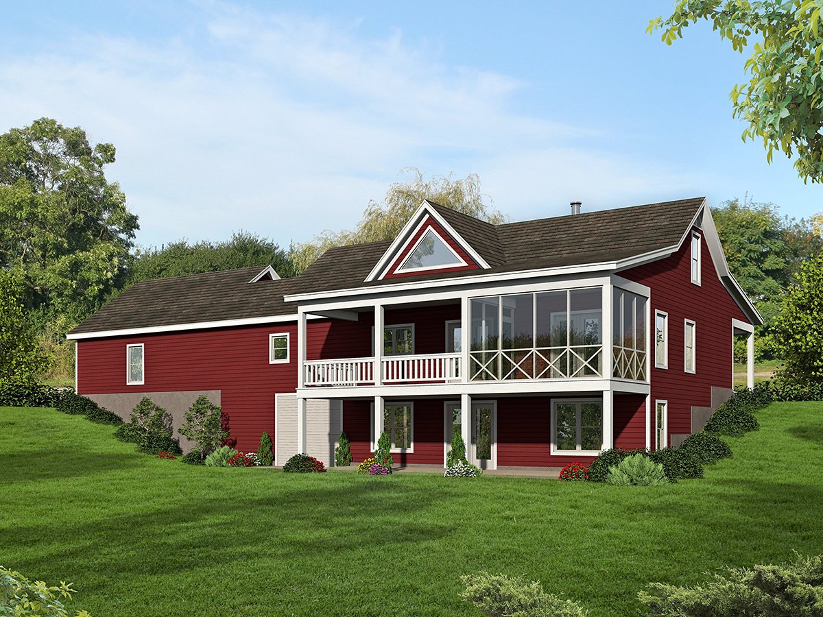 Country, Farmhouse, Traditional Plan with 1787 Sq. Ft., 2 Bedrooms, 2 Bathrooms, 2 Car Garage Rear Elevation