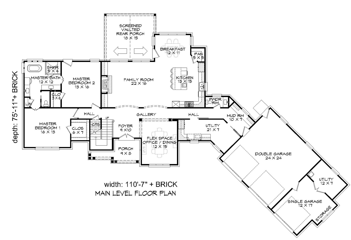 Country Farmhouse Traditional Level One of Plan 52128