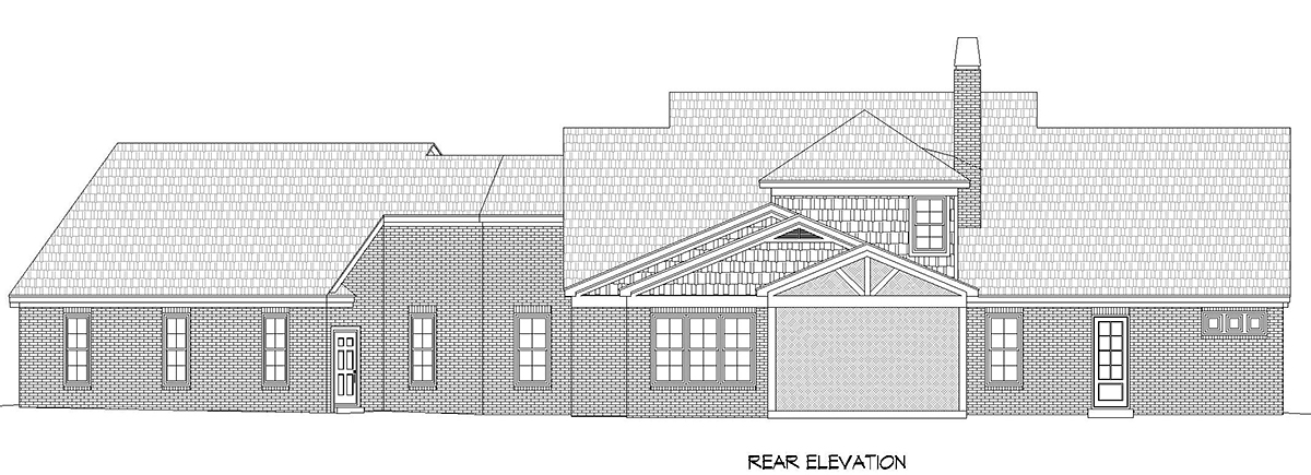 Country, Farmhouse, Traditional Plan with 3510 Sq. Ft., 3 Bedrooms, 3 Bathrooms, 3 Car Garage Rear Elevation