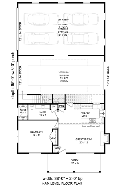 Garage-Living Plan 52129 First Level Plan