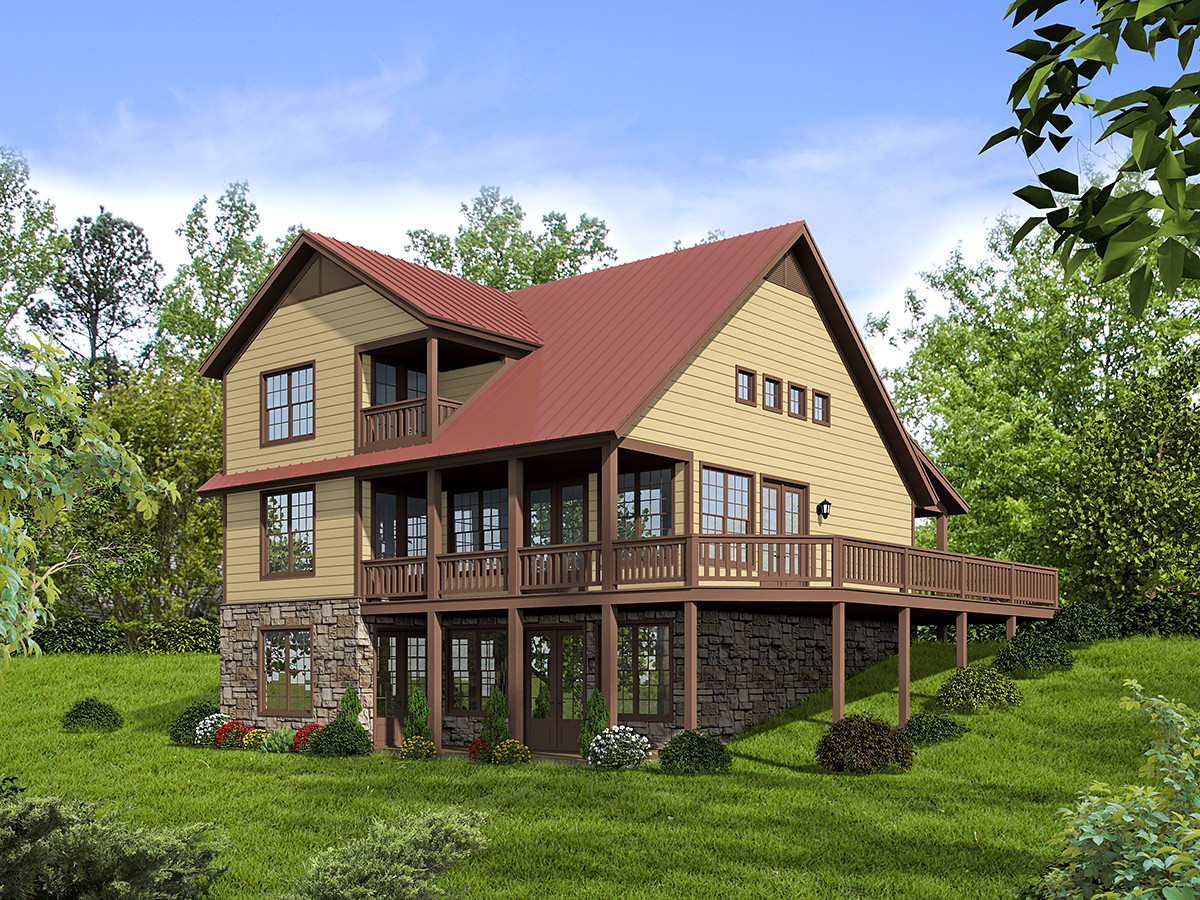 Country, Farmhouse Plan with 1970 Sq. Ft., 3 Bedrooms, 2 Bathrooms Rear Elevation