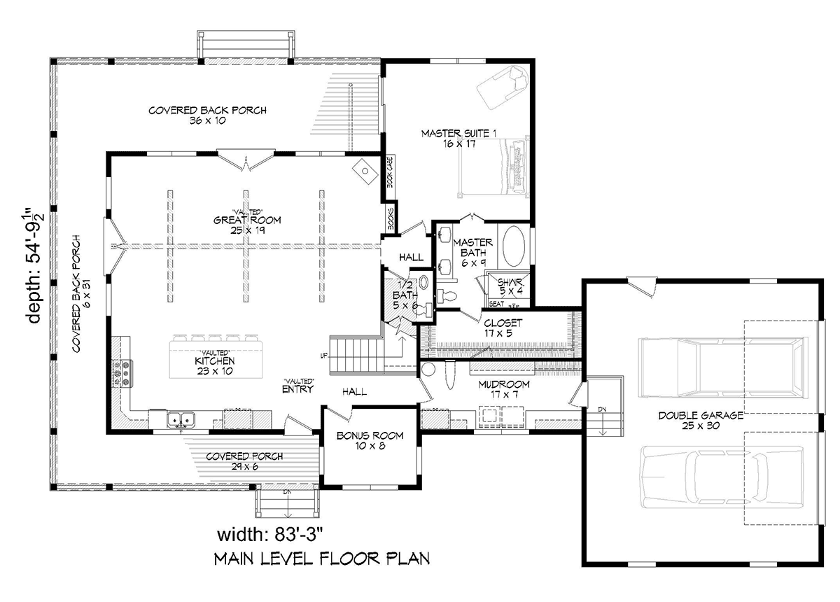 Country Farmhouse Traditional Level One of Plan 52134