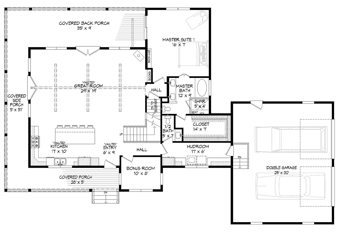 Country Farmhouse Traditional Alternate Level One of Plan 52134