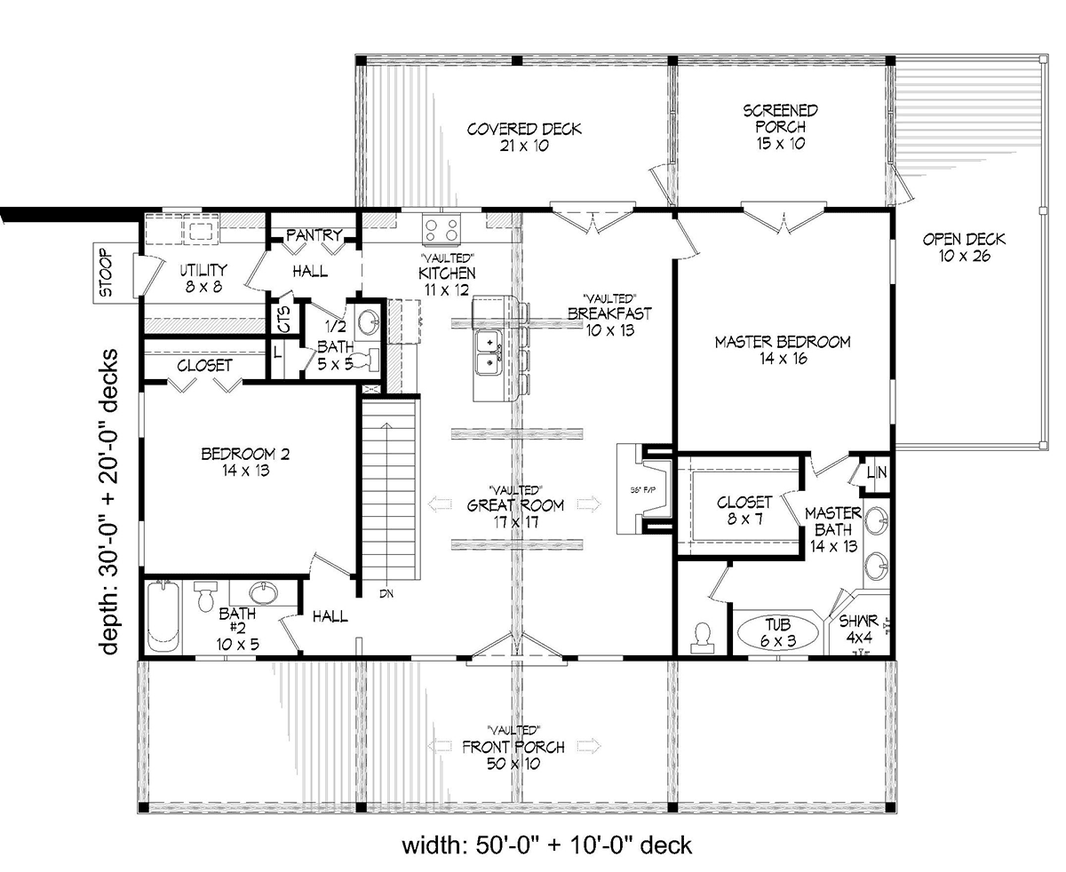 Country Ranch Traditional Level One of Plan 52135