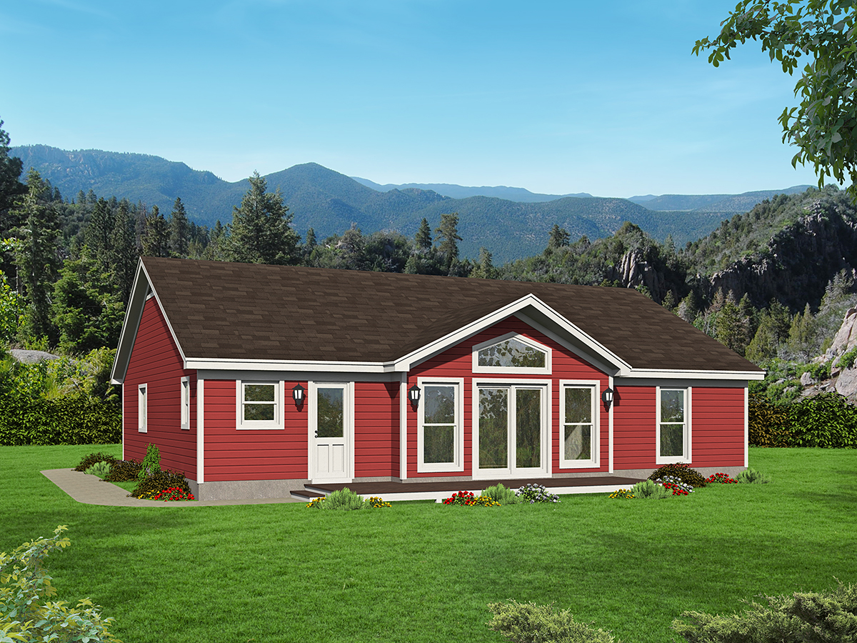 Traditional Plan with 1668 Sq. Ft., 2 Bedrooms, 2 Bathrooms Rear Elevation