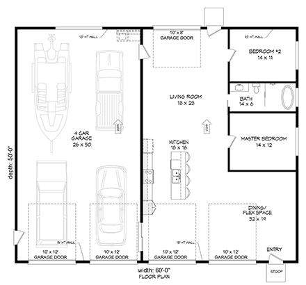 Garage-Living Plan 52141 First Level Plan