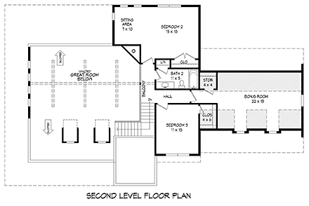 House Plan 52144 Second Level Plan