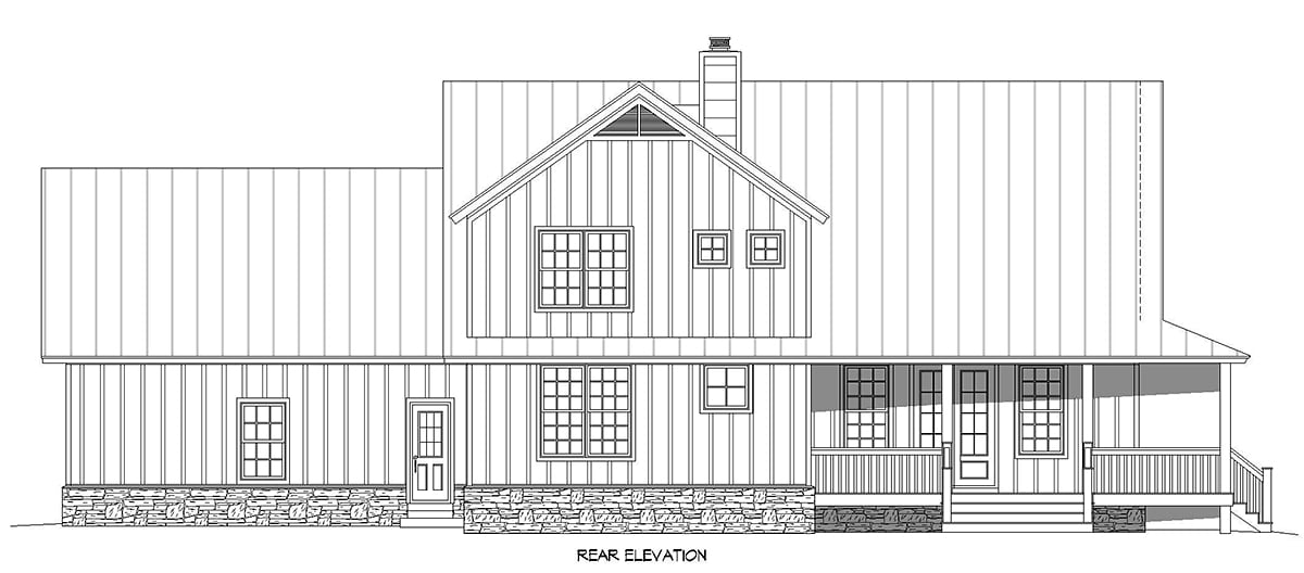 Country Farmhouse Traditional Rear Elevation of Plan 52144