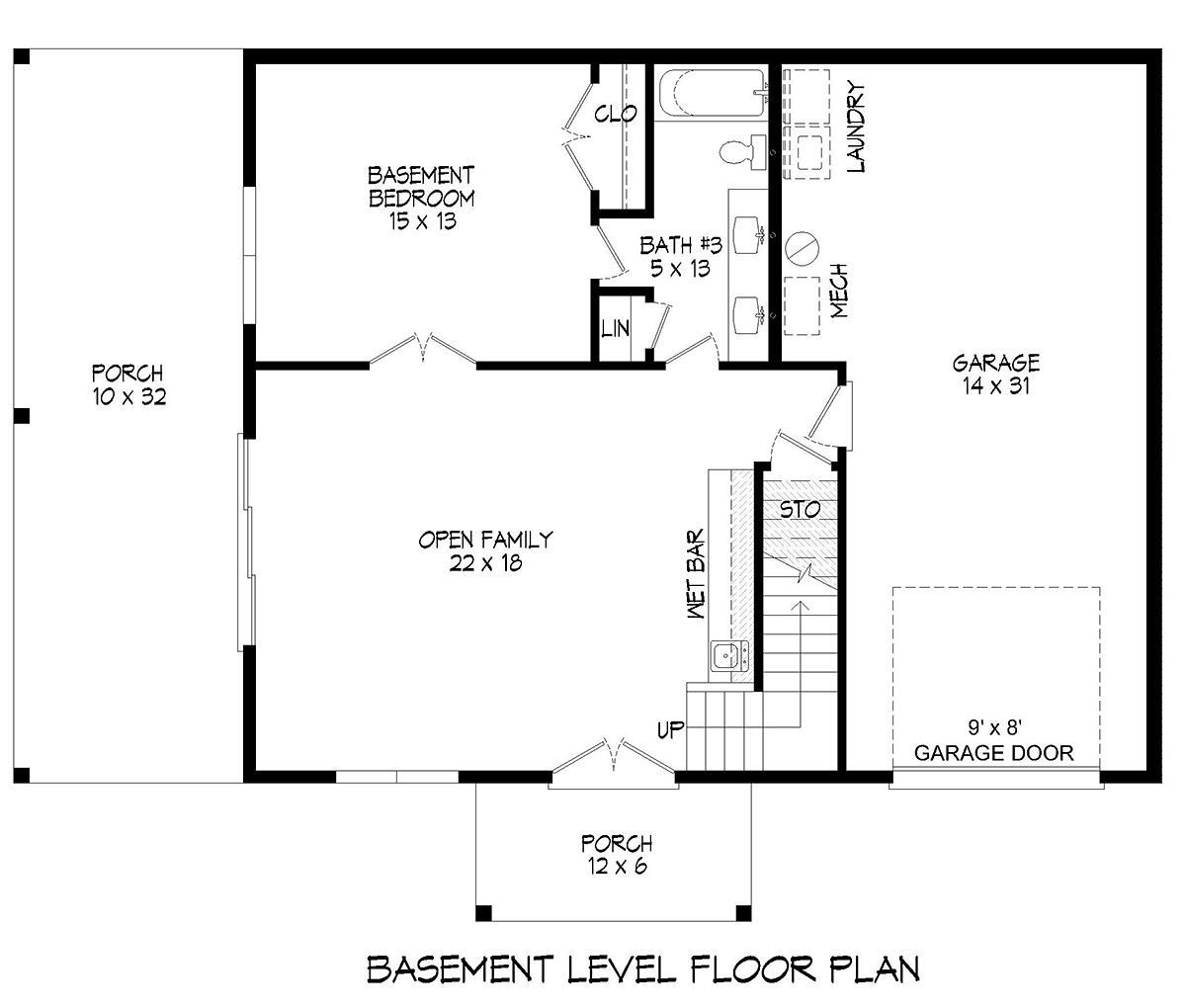Cabin Country Craftsman Farmhouse Prairie Style Lower Level of Plan 52148