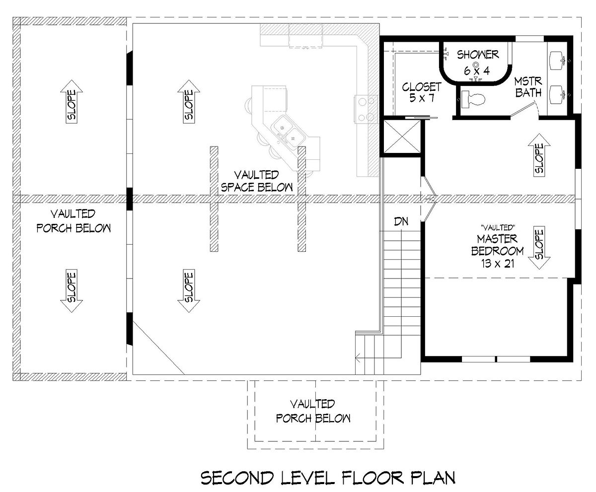 Cabin Country Craftsman Farmhouse Prairie Style Level Two of Plan 52148