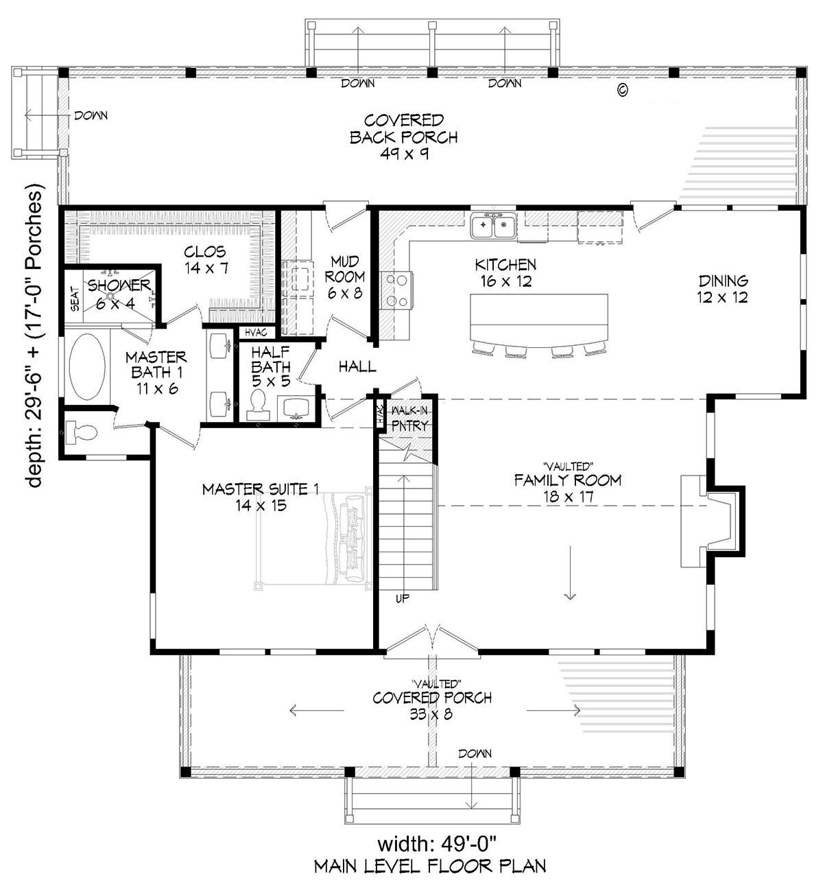 Cabin Country Farmhouse Level One of Plan 52149