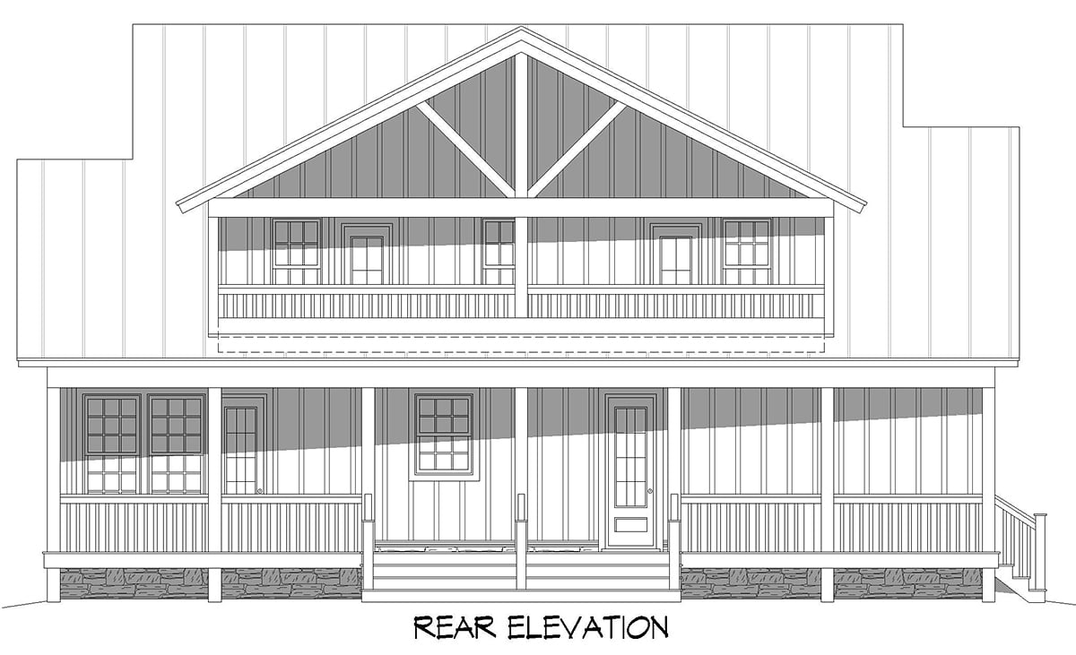 Cabin Country Farmhouse Rear Elevation of Plan 52149