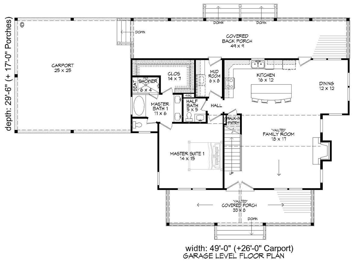 Cabin Country Farmhouse Level One of Plan 52150