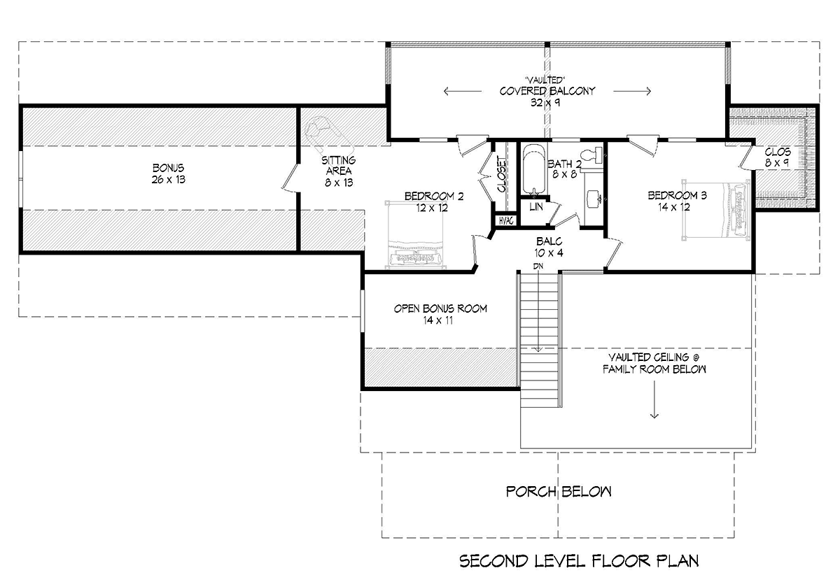 Cabin Country Farmhouse Level Two of Plan 52150