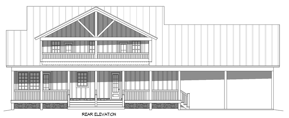 Cabin Country Farmhouse Rear Elevation of Plan 52150