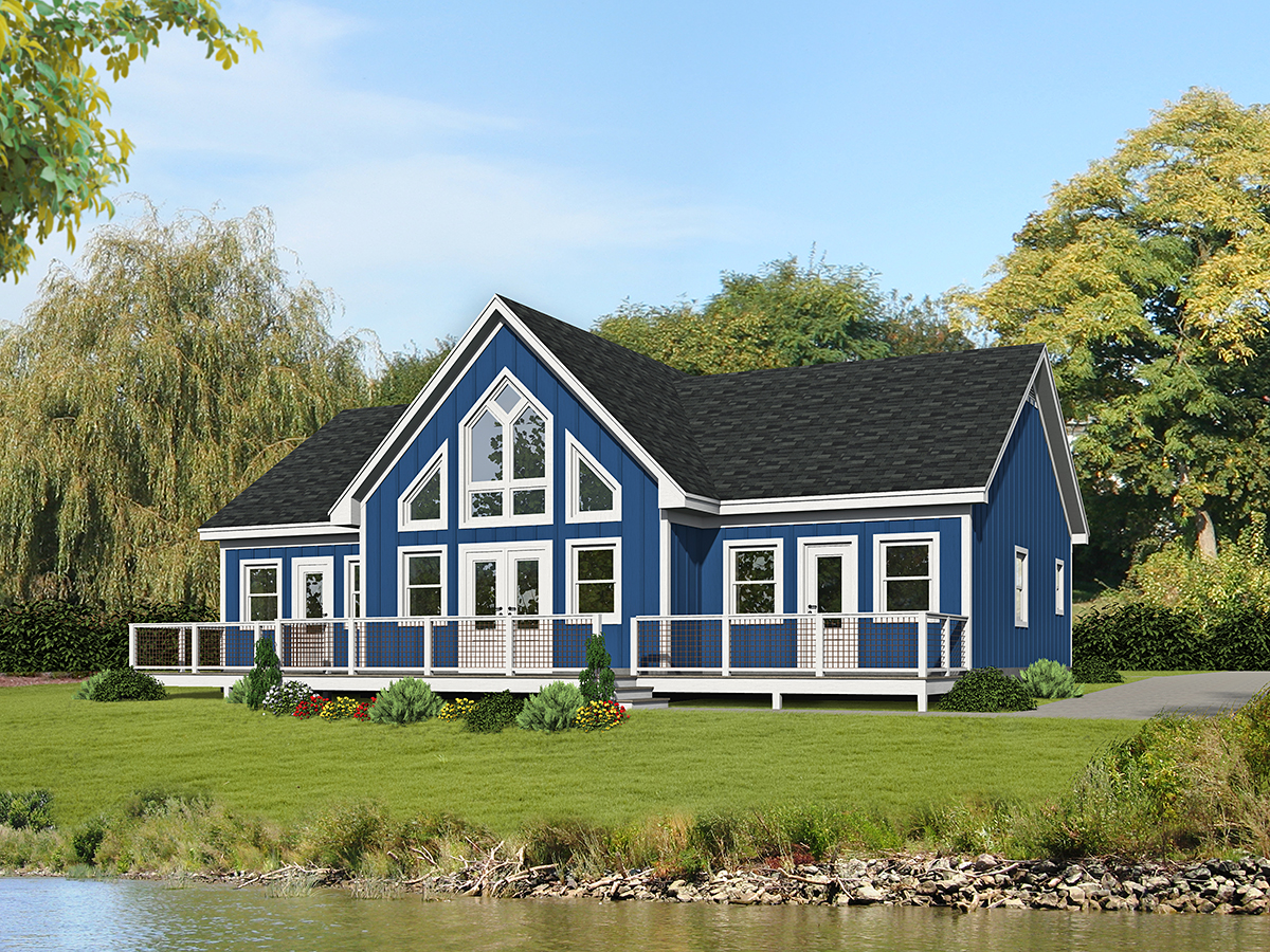 Country, Traditional Plan with 1586 Sq. Ft., 2 Bedrooms, 2 Bathrooms Rear Elevation