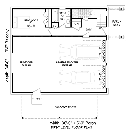 Coastal, Contemporary, Modern Garage-Living Plan 52157 with 2 Beds, 2 Baths, 2 Car Garage First Level Plan