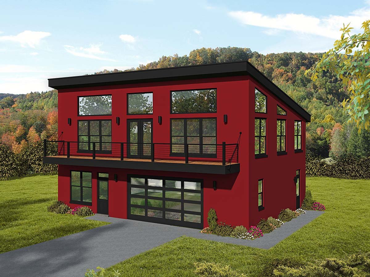Contemporary, Modern Garage-Living Plan 52162 with 2 Beds, 2 Baths, 2 Car Garage Elevation