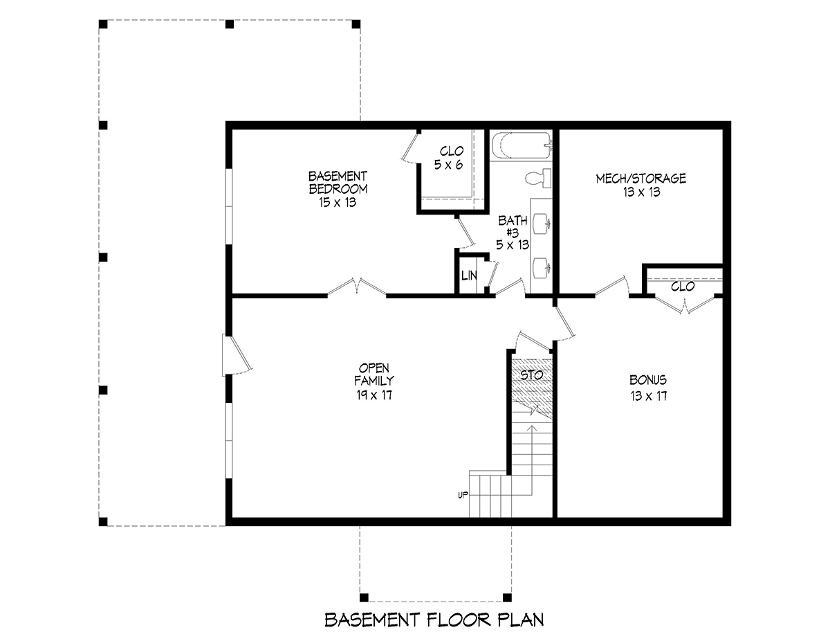 A-Frame Contemporary Country Farmhouse Prairie Style Ranch Lower Level of Plan 52164