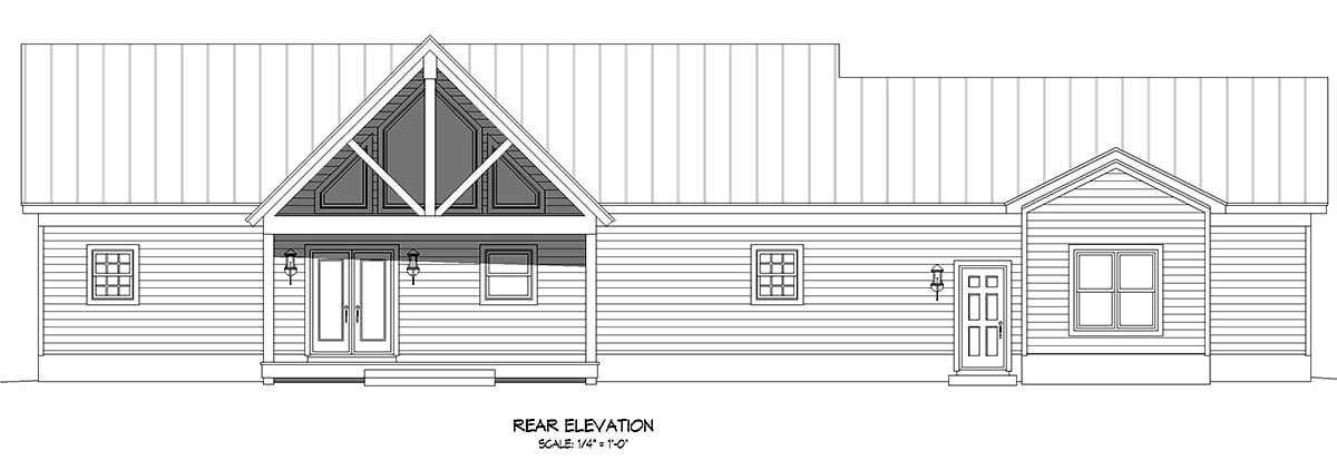 Country Farmhouse Ranch Traditional Rear Elevation of Plan 52166