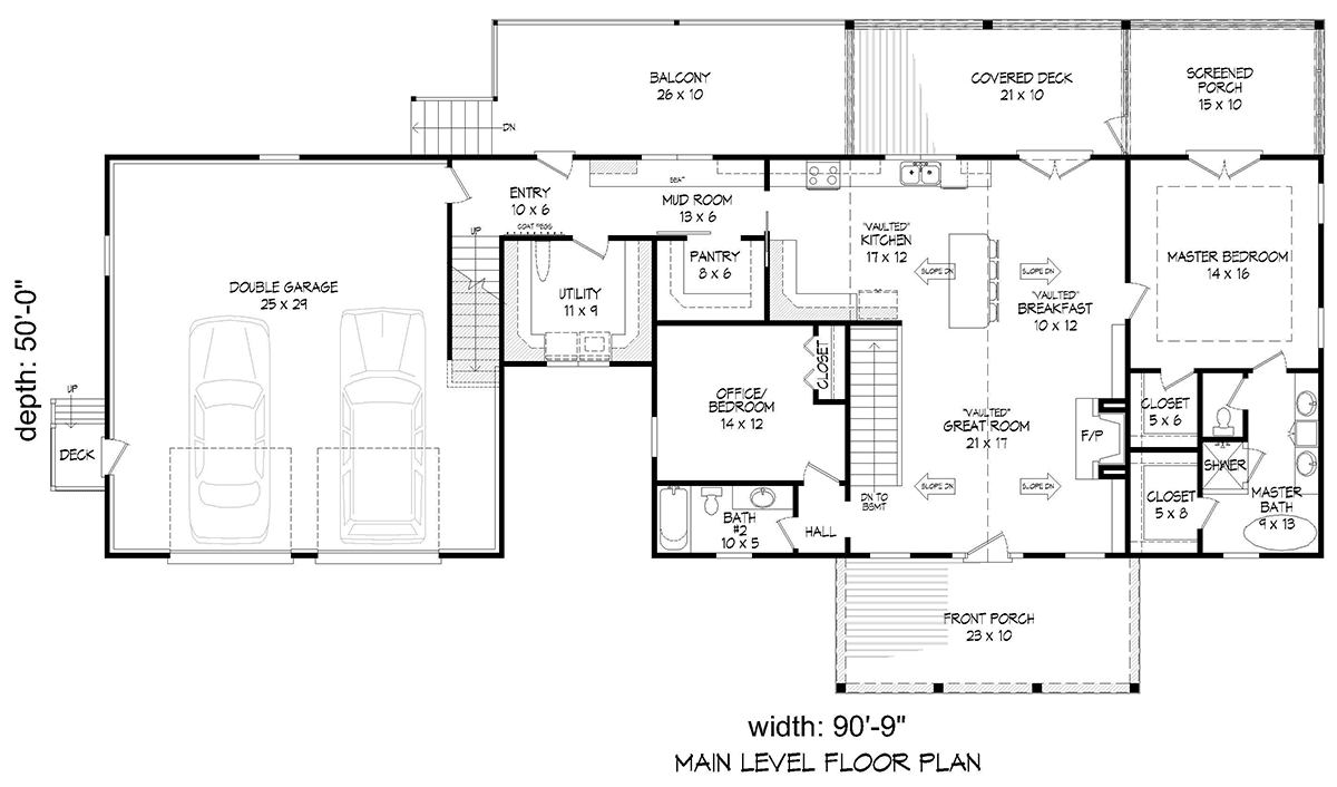 Country Farmhouse Traditional Level One of Plan 52167