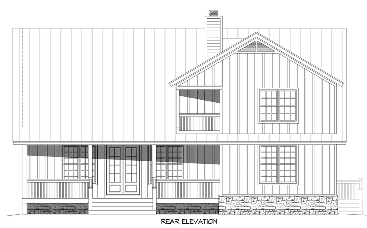 Country Farmhouse Ranch Traditional Rear Elevation of Plan 52172