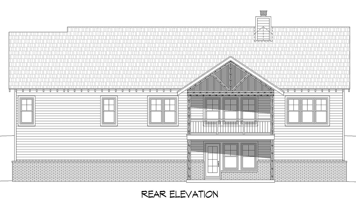 Country Craftsman Traditional Rear Elevation of Plan 52175