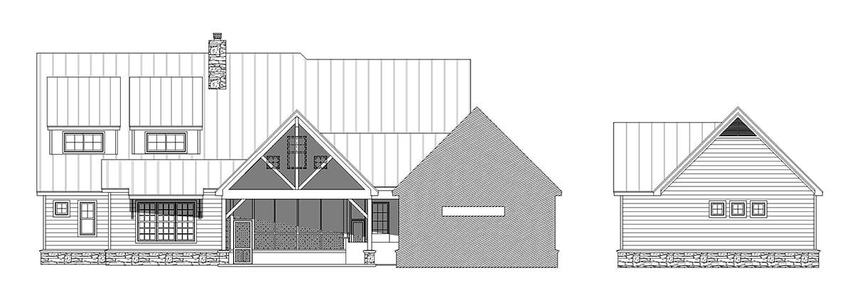 Country Farmhouse Traditional Rear Elevation of Plan 52181