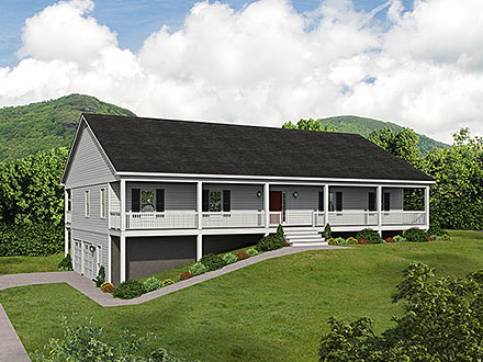 Country Farmhouse Ranch Traditional Elevation of Plan 52190
