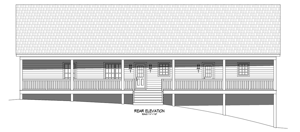 Country Farmhouse Ranch Traditional Rear Elevation of Plan 52190