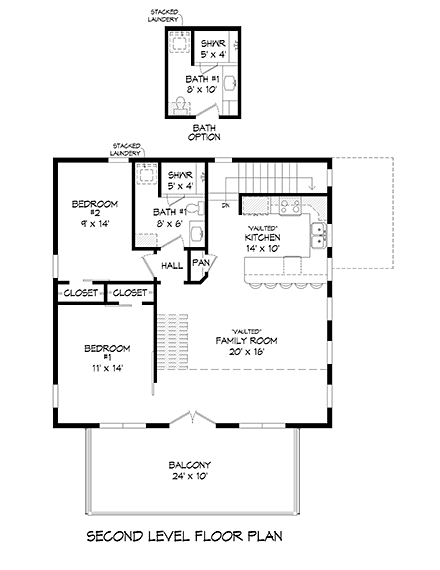 Coastal, Contemporary, Modern House Plan 52194 with 3 Beds, 2 Baths, 2 Car Garage Second Level Plan