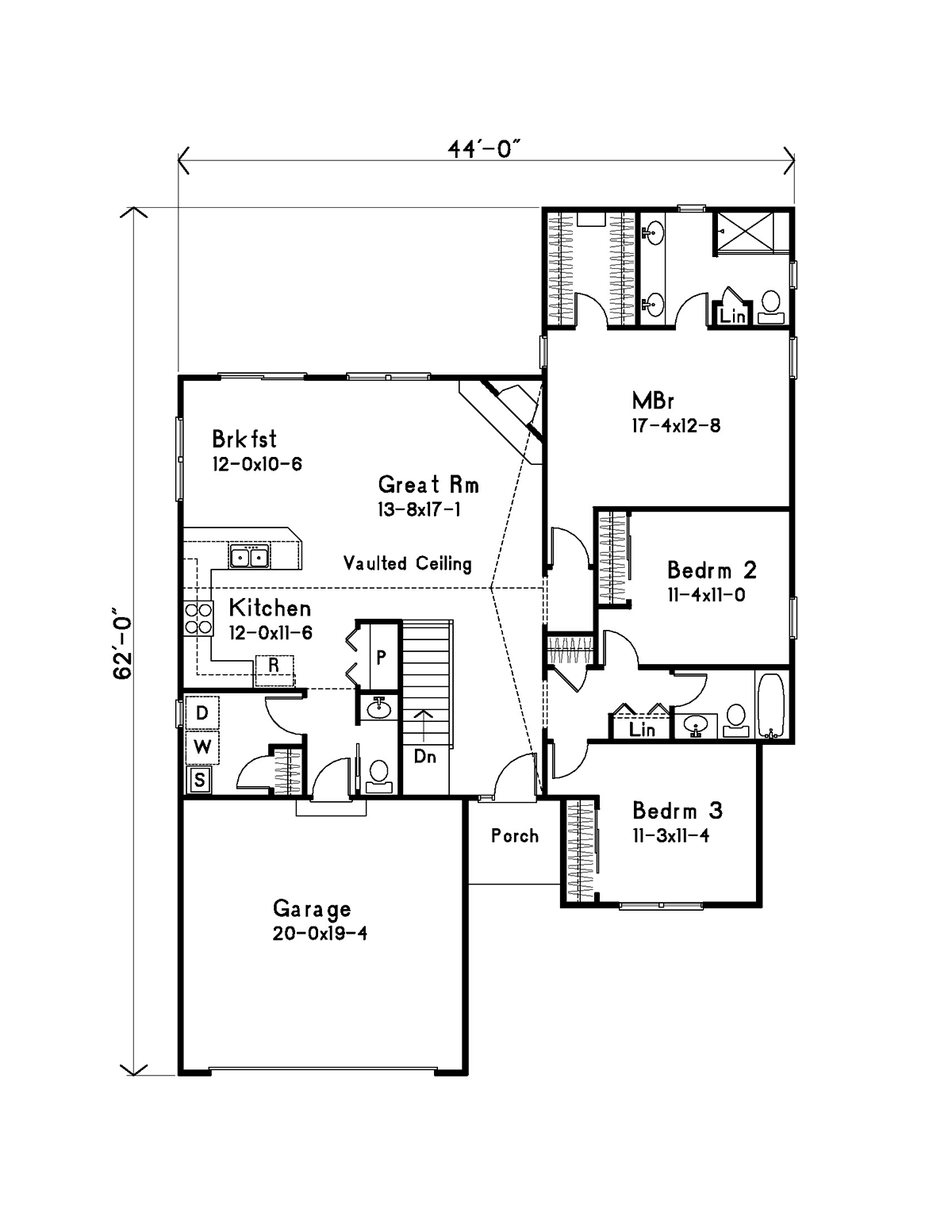 Ranch Traditional Level One of Plan 52200