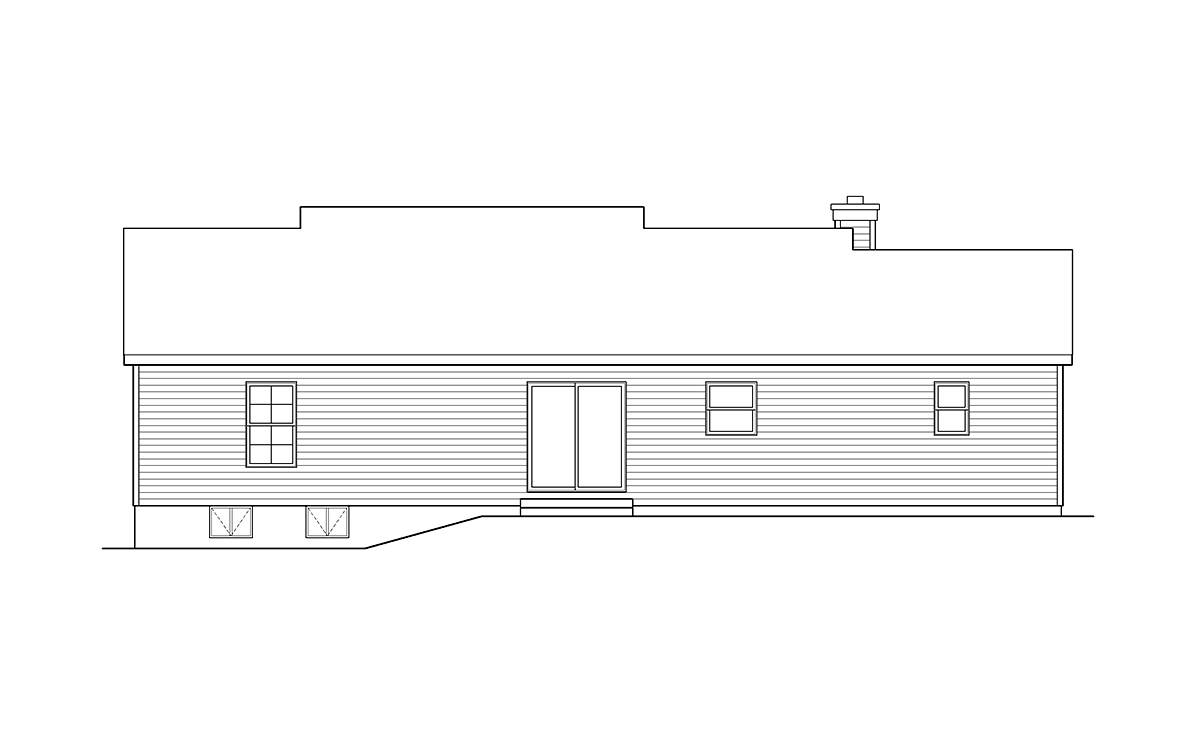 Ranch Rear Elevation of Plan 52201