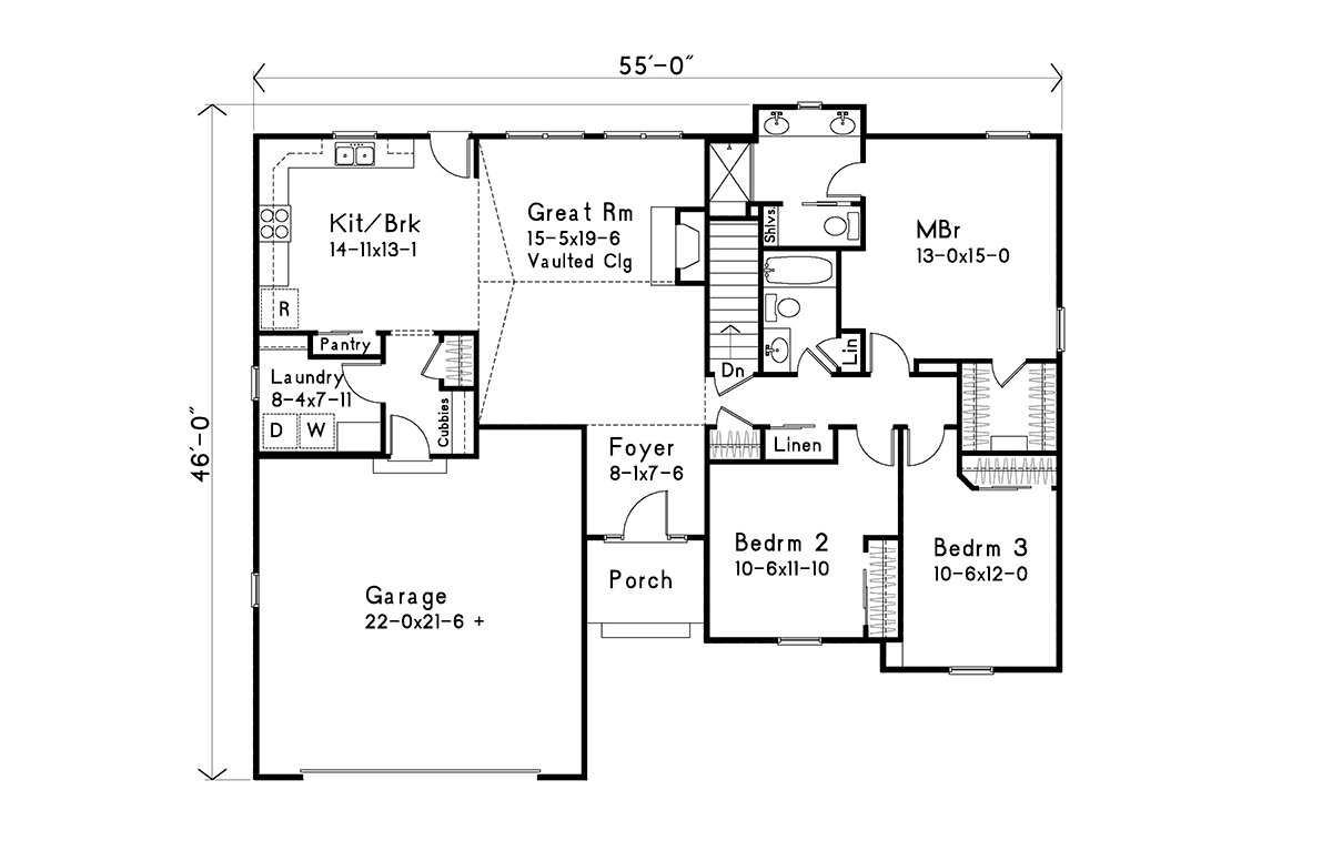 Ranch Traditional Level One of Plan 52202