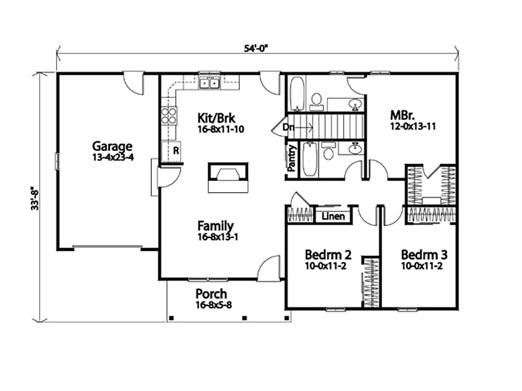 Ranch Traditional Level One of Plan 52208