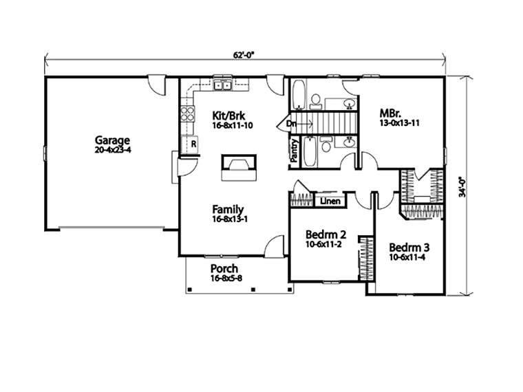 Ranch Traditional Level One of Plan 52209