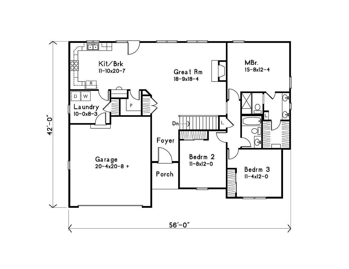 Ranch Traditional Level One of Plan 52213