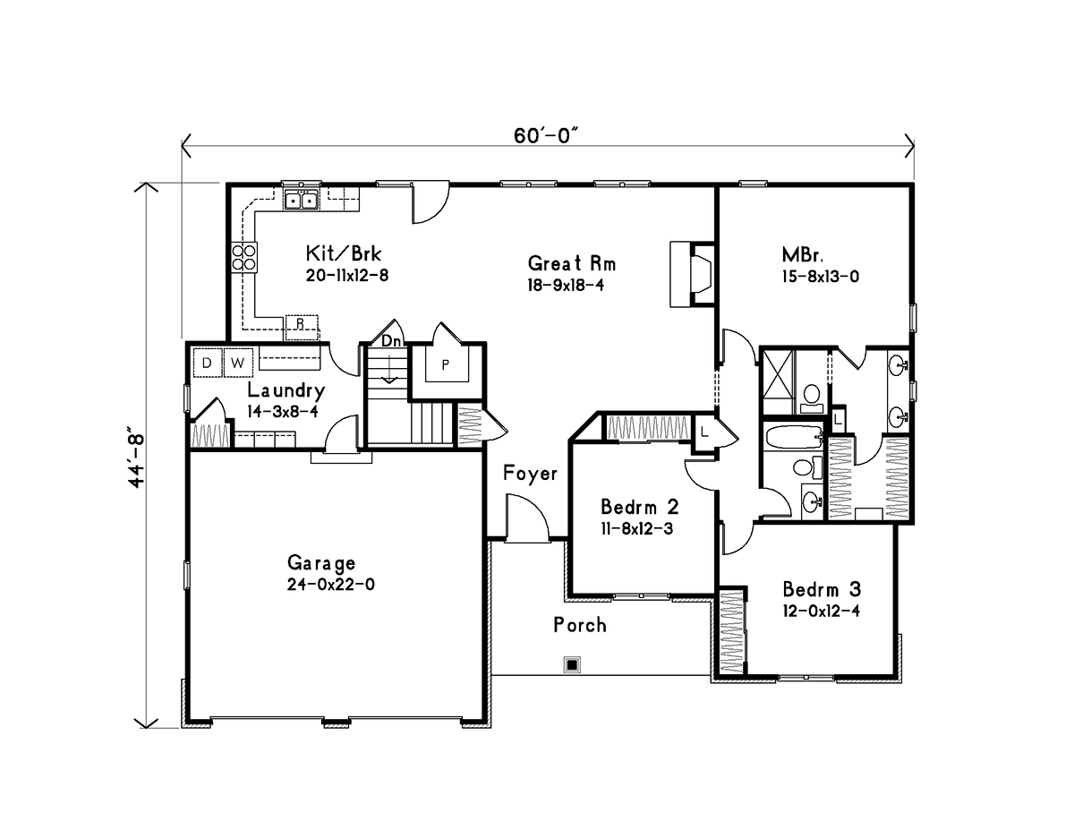 Ranch Traditional Level One of Plan 52214