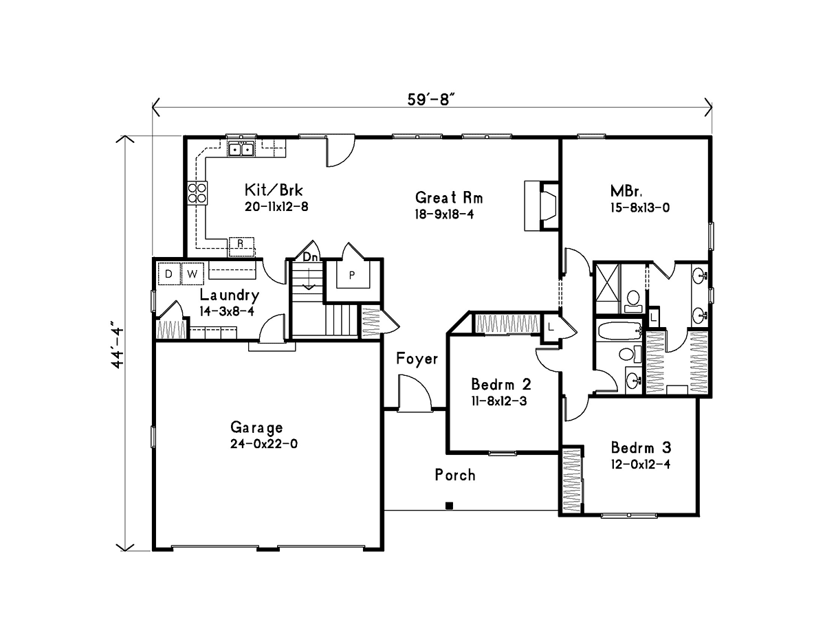 Ranch Traditional Level One of Plan 52215