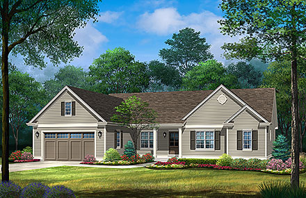 Ranch Traditional Elevation of Plan 52221