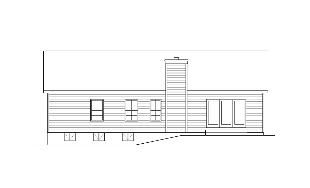 Country Ranch Traditional Rear Elevation of Plan 52236