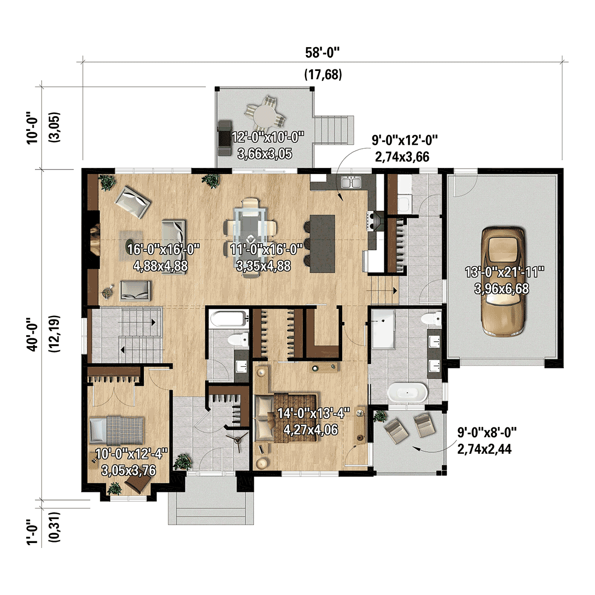Country Farmhouse Traditional Level One of Plan 52826