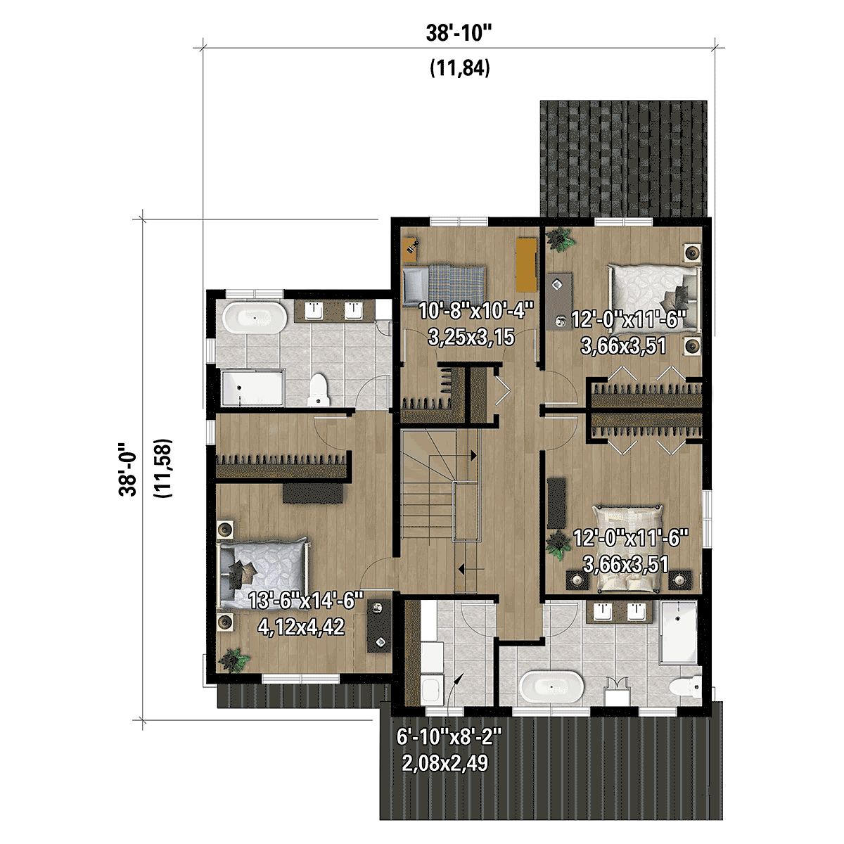 Cottage Farmhouse Traditional Level Two of Plan 52829