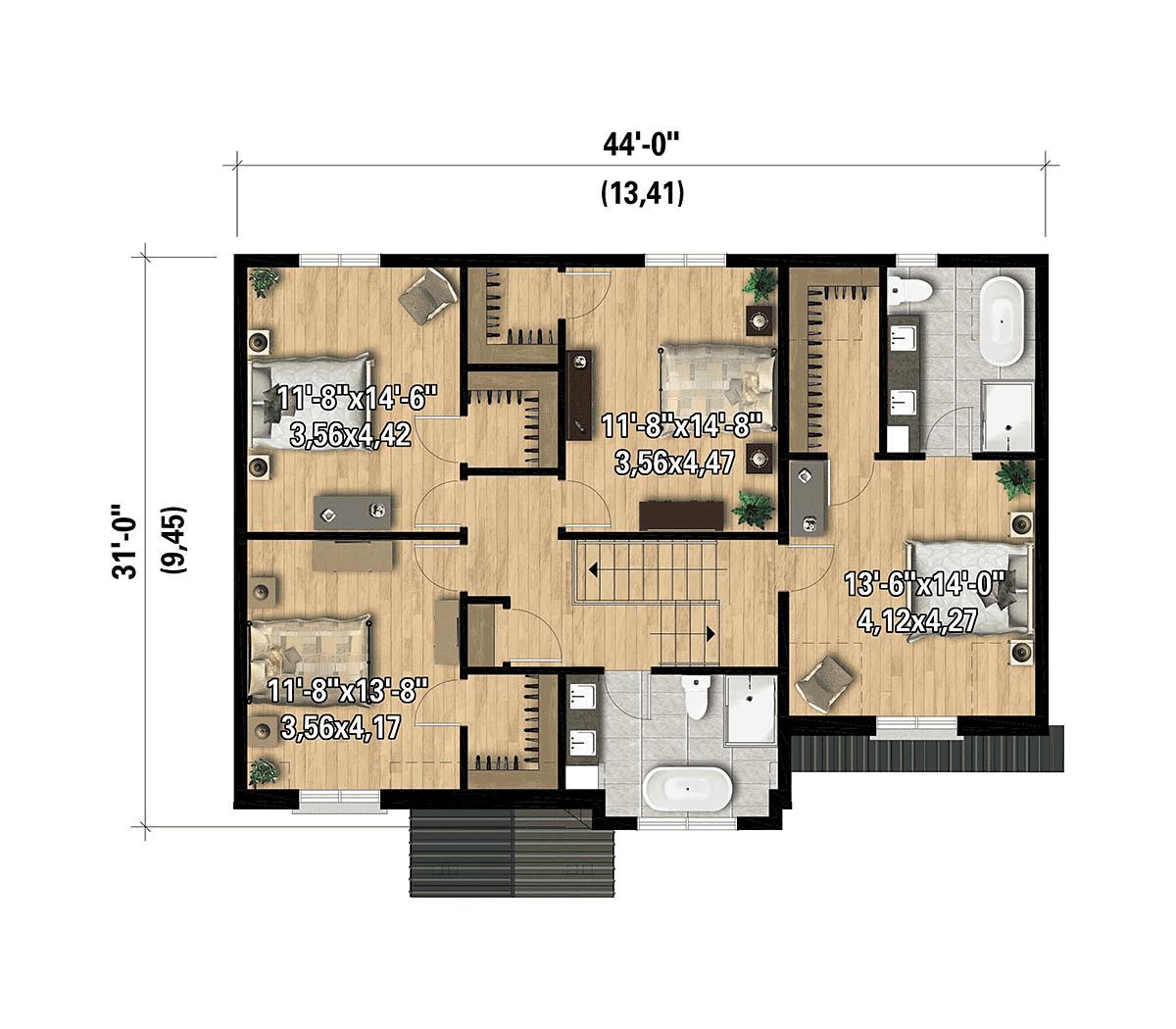 Country Farmhouse Traditional Level Two of Plan 52830