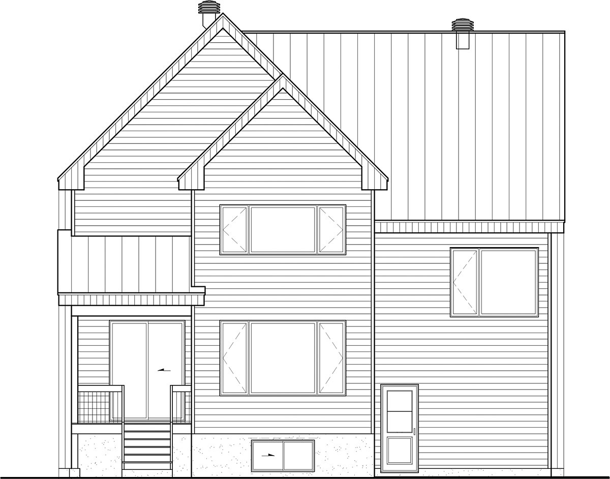 Contemporary European Rear Elevation of Plan 52839