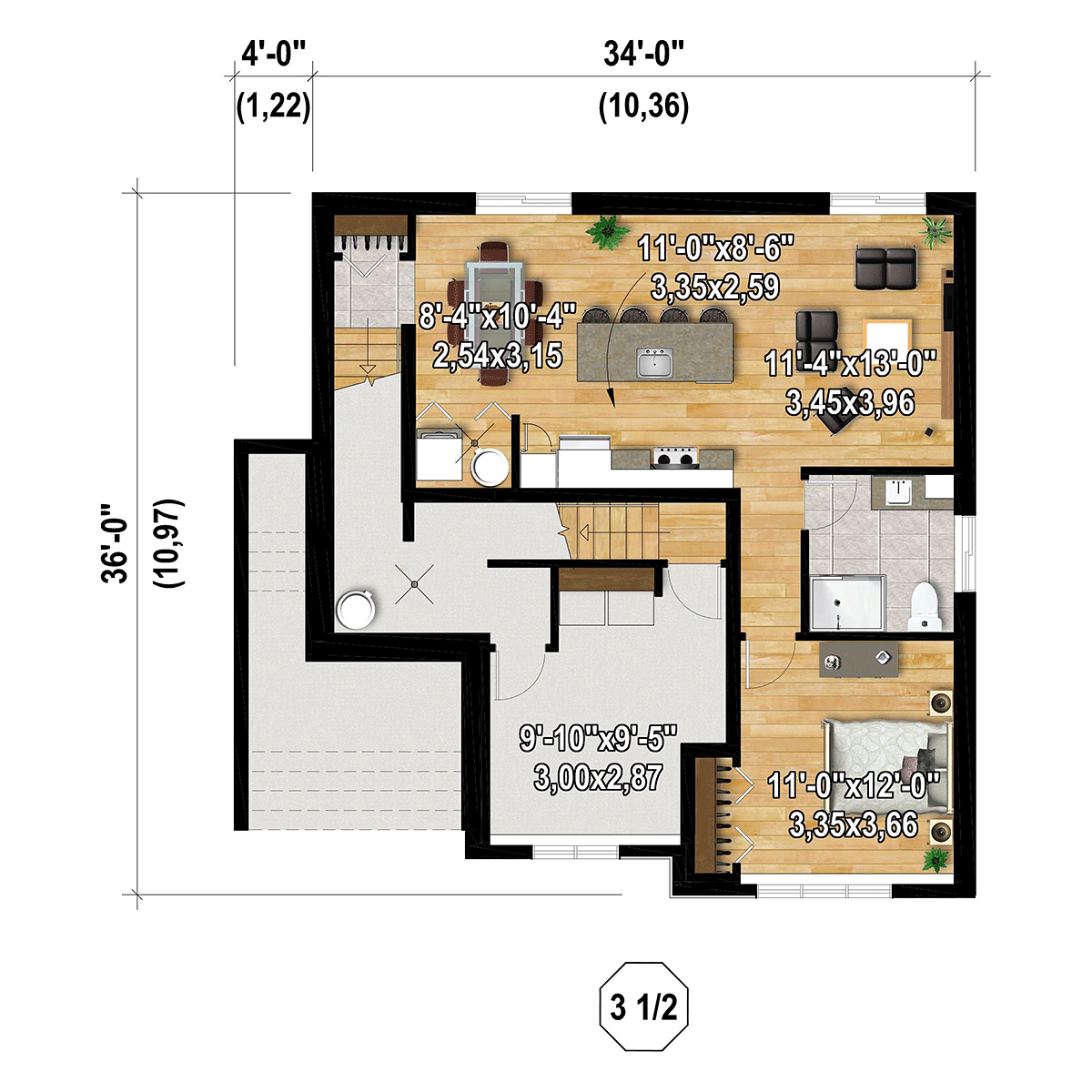 Country Farmhouse New American Style Lower Level of Plan 52862