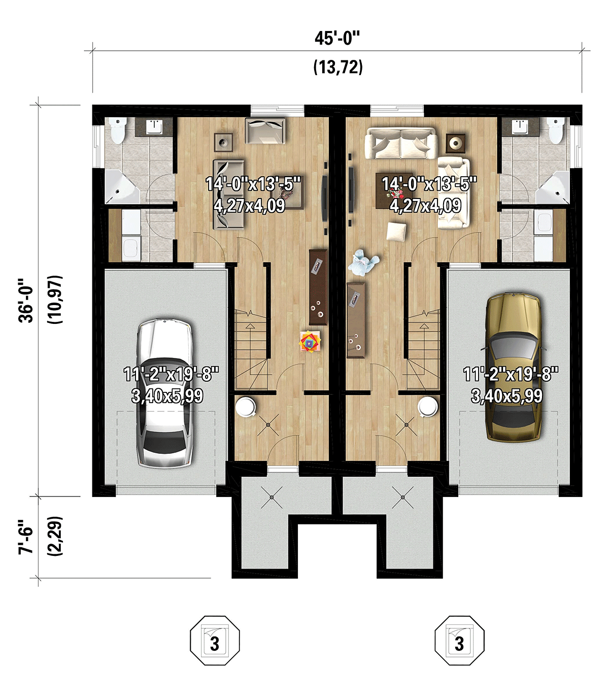 Contemporary Modern Lower Level of Plan 52872