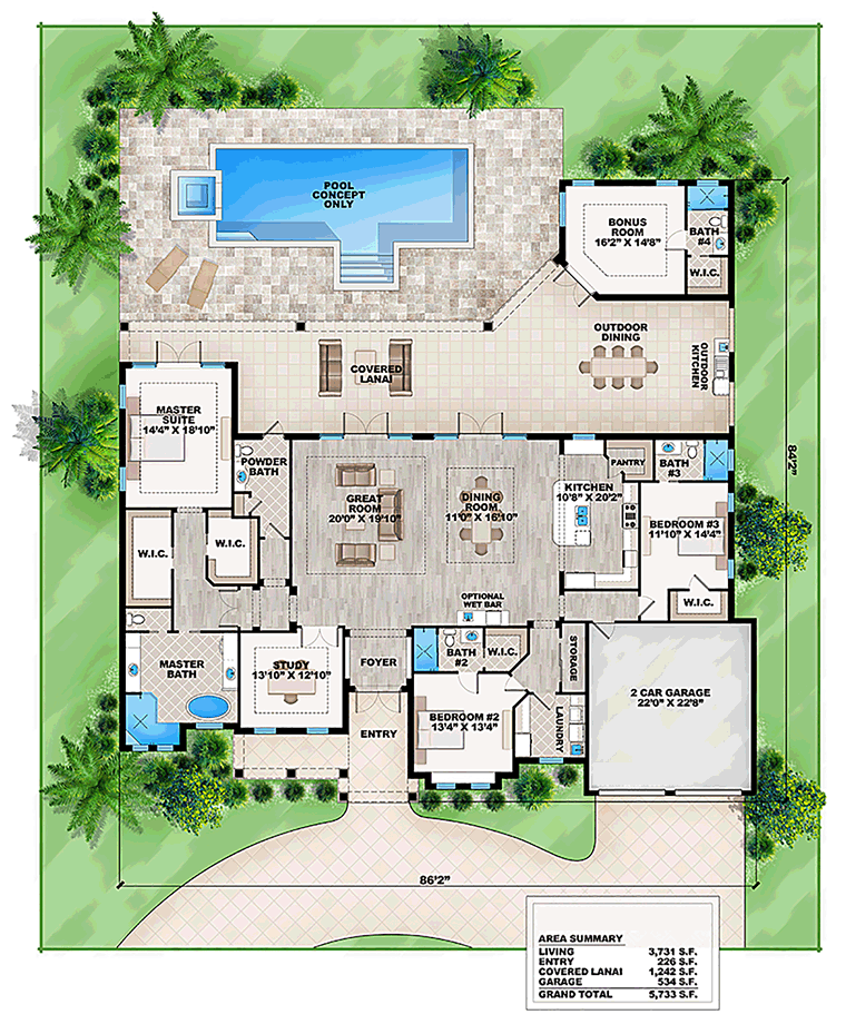 Coastal Contemporary Florida Level One of Plan 52912