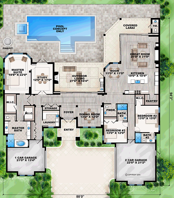 Plan 52914 | Mediterranean Style with 3 Bed, 5 Bath, 3 Car Garage